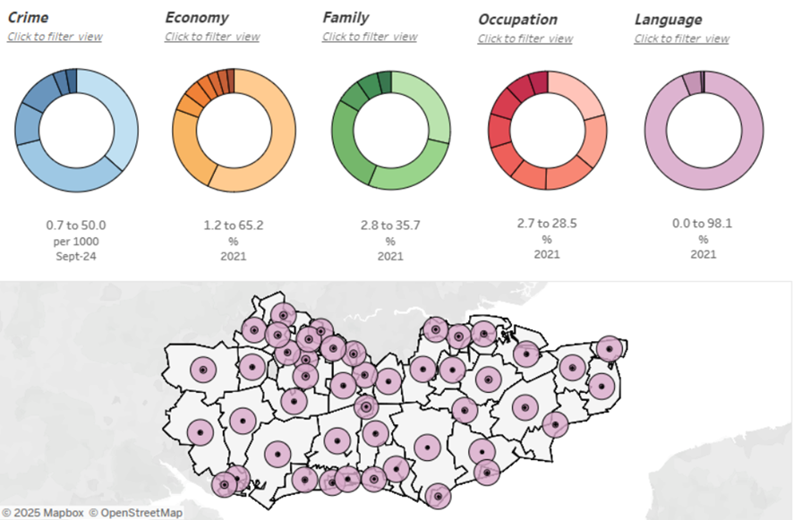 Example of further population metrics with geographical visualisation